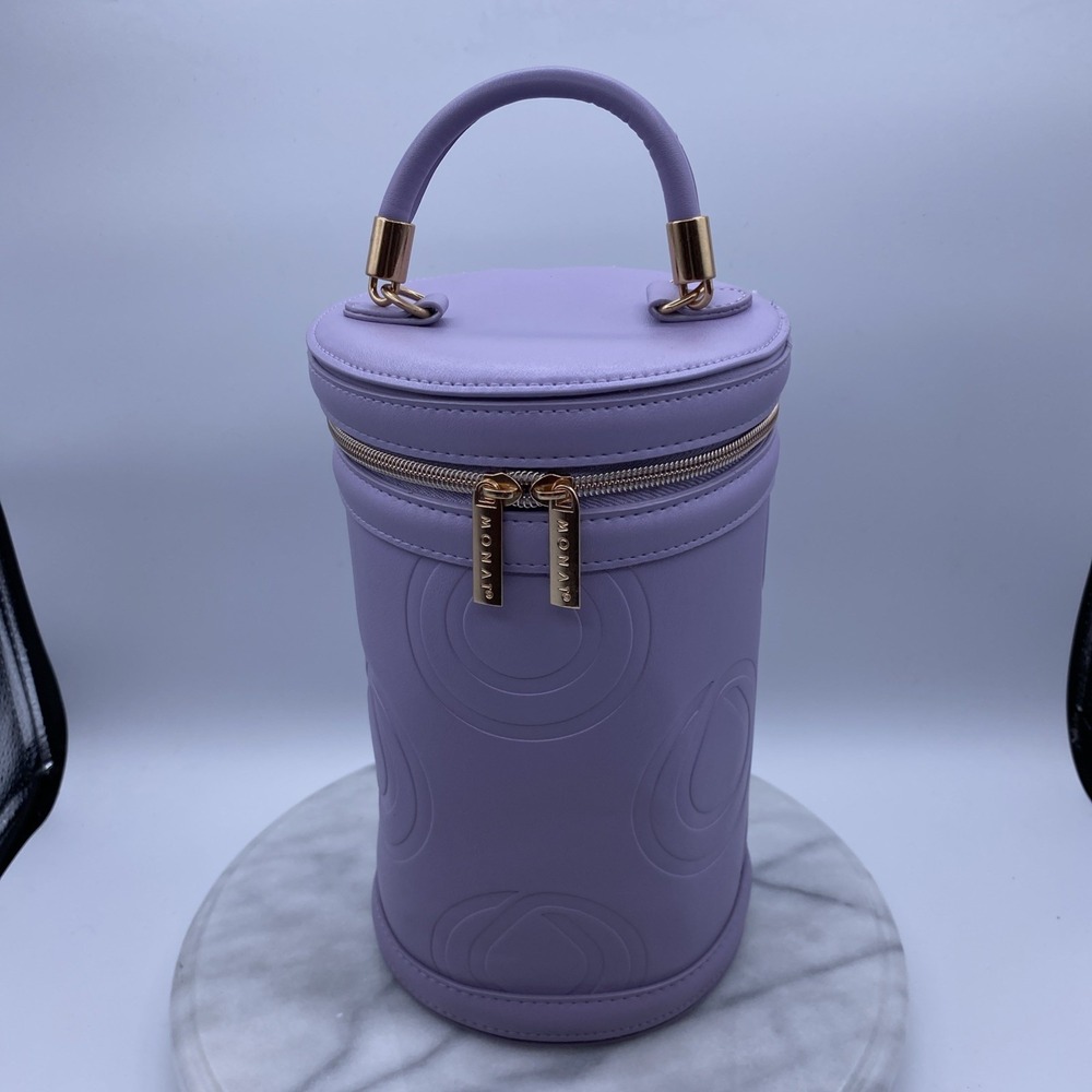 Monat Womens OS Travel Vanity Case Lavender Purple Embossed Logo Gold Hardware